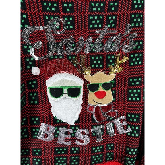 Holiday Ugly Christmas Sweater Girl’s Size XXL 3D Santa Rudolph Sequins - Picture 1 of 7